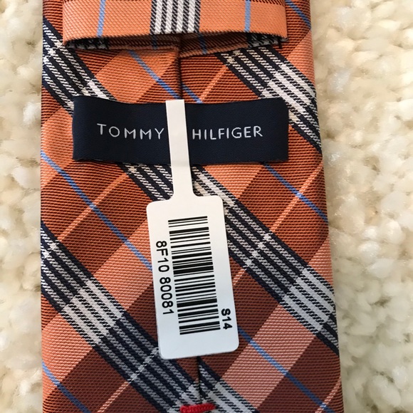 Tommy Hilfiger Orange & Navy Silk Tie ⭐️ - Picture 3 of 6